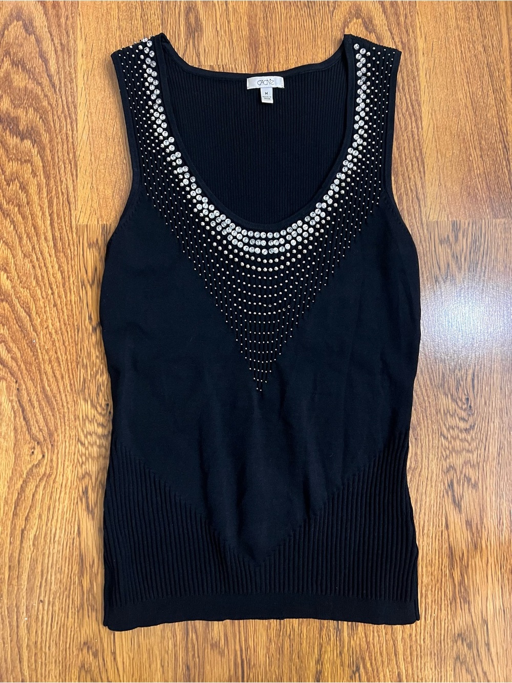 Cache Black Beaded Embellished Tank Top Sleeveless Knit Size M